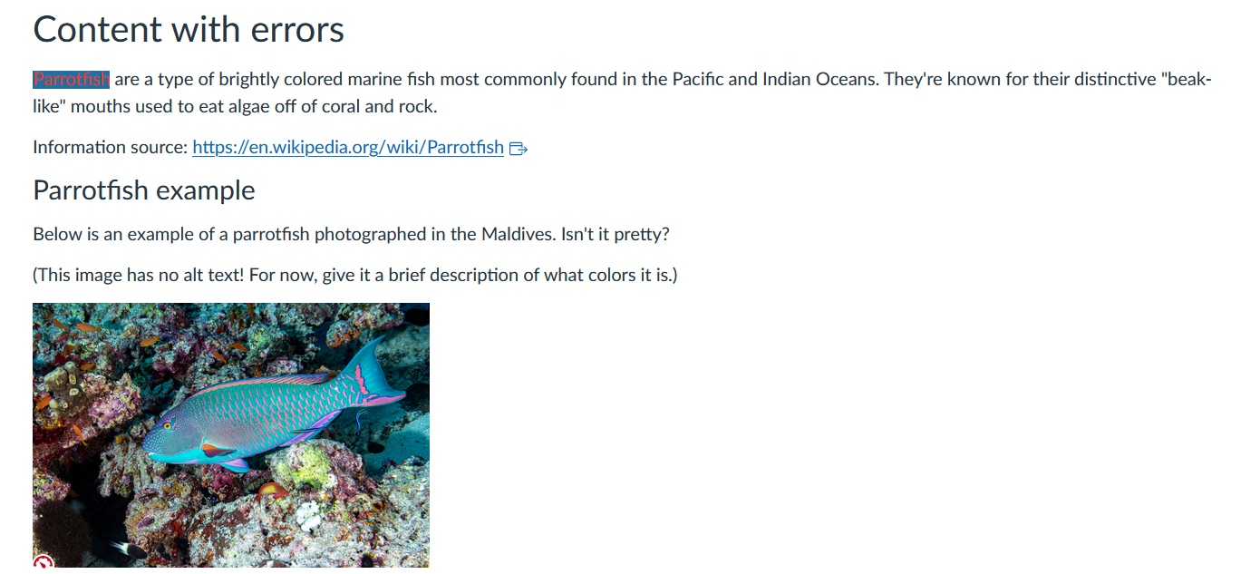 Example of a practice activity. Full text description below image.