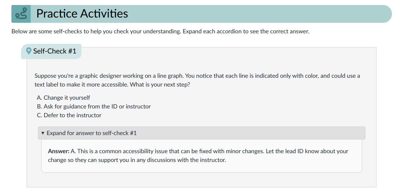 Example of a knowledge check question. Full text description below image.