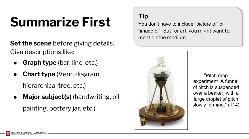 Screenshot of slide titled 'Summarize First'. Full text description in transcript below image.